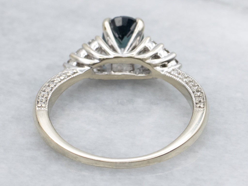 White Gold Sapphire and Diamond Engagement Ring