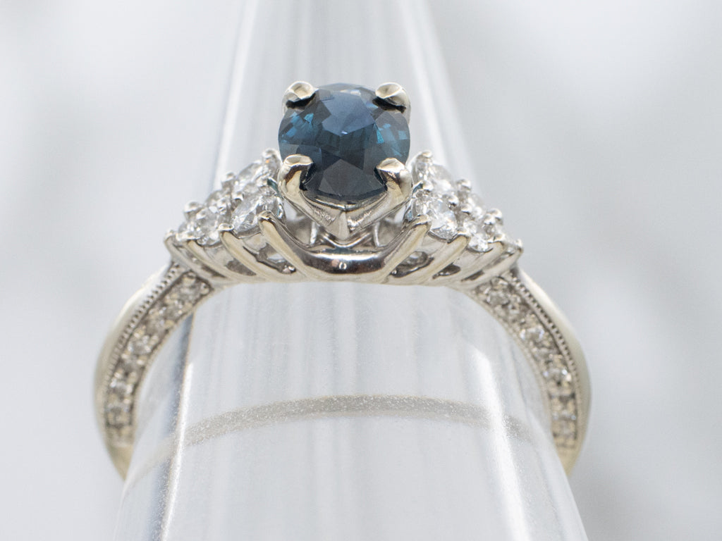 White Gold Sapphire and Diamond Engagement Ring