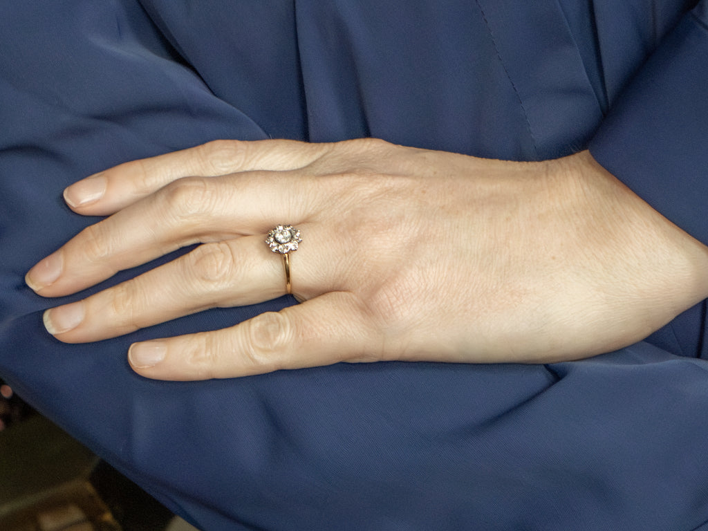 Antique European and Old Mine Cut Diamond Mix-Metal Halo Ring