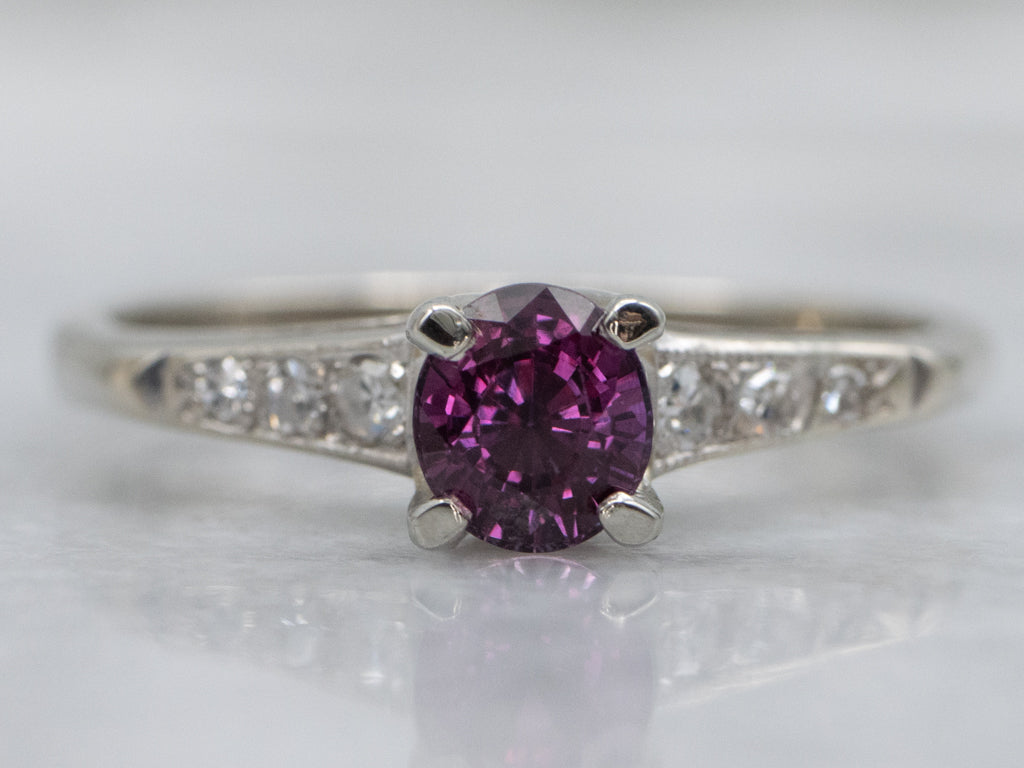 Vintage Ruby and Diamond White Gold Engagement Ring