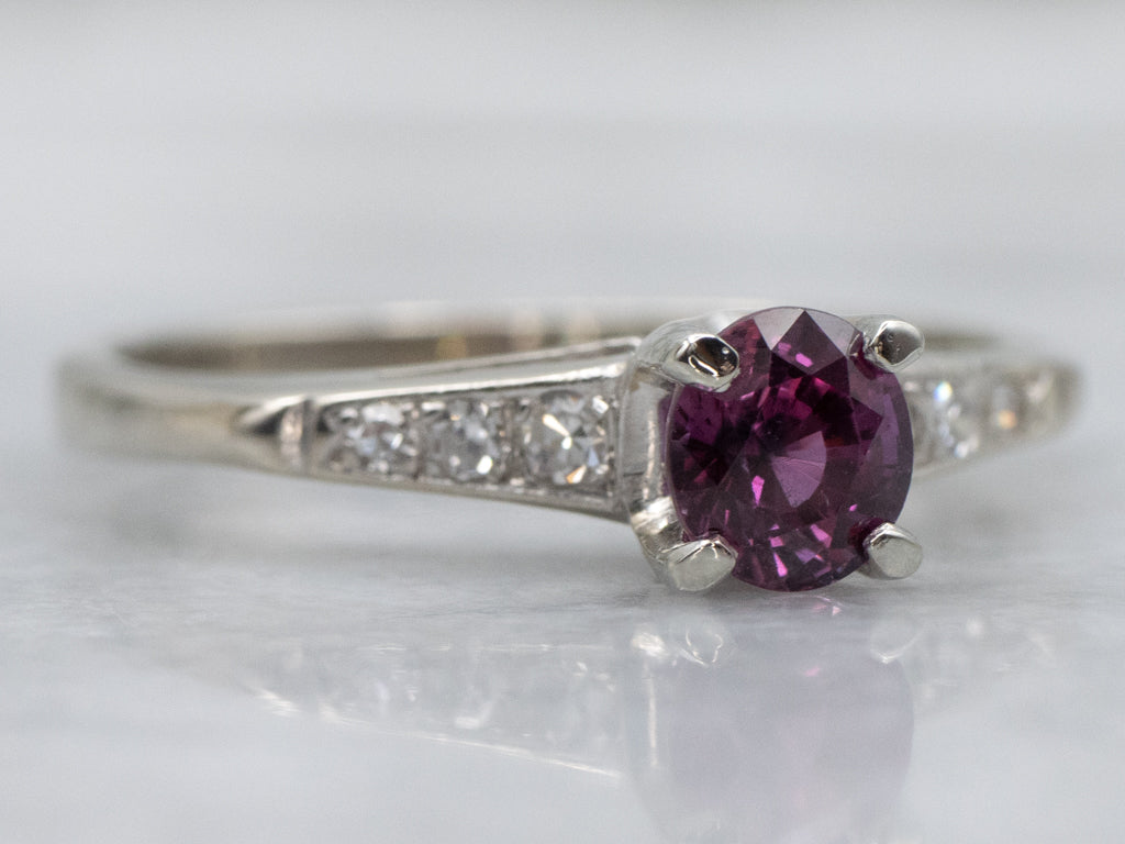 Vintage Ruby and Diamond White Gold Engagement Ring