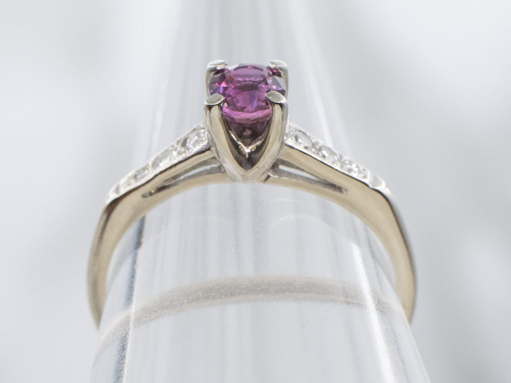 Vintage Ruby and Diamond White Gold Engagement Ring