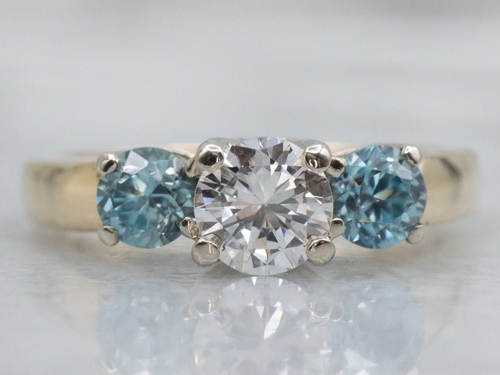 Three-Stone Brilliant Diamond and Zircon Engagement Ring