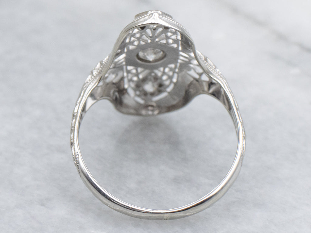 European and Old Mine Cut Diamond 1920s Filigree Dinner Ring