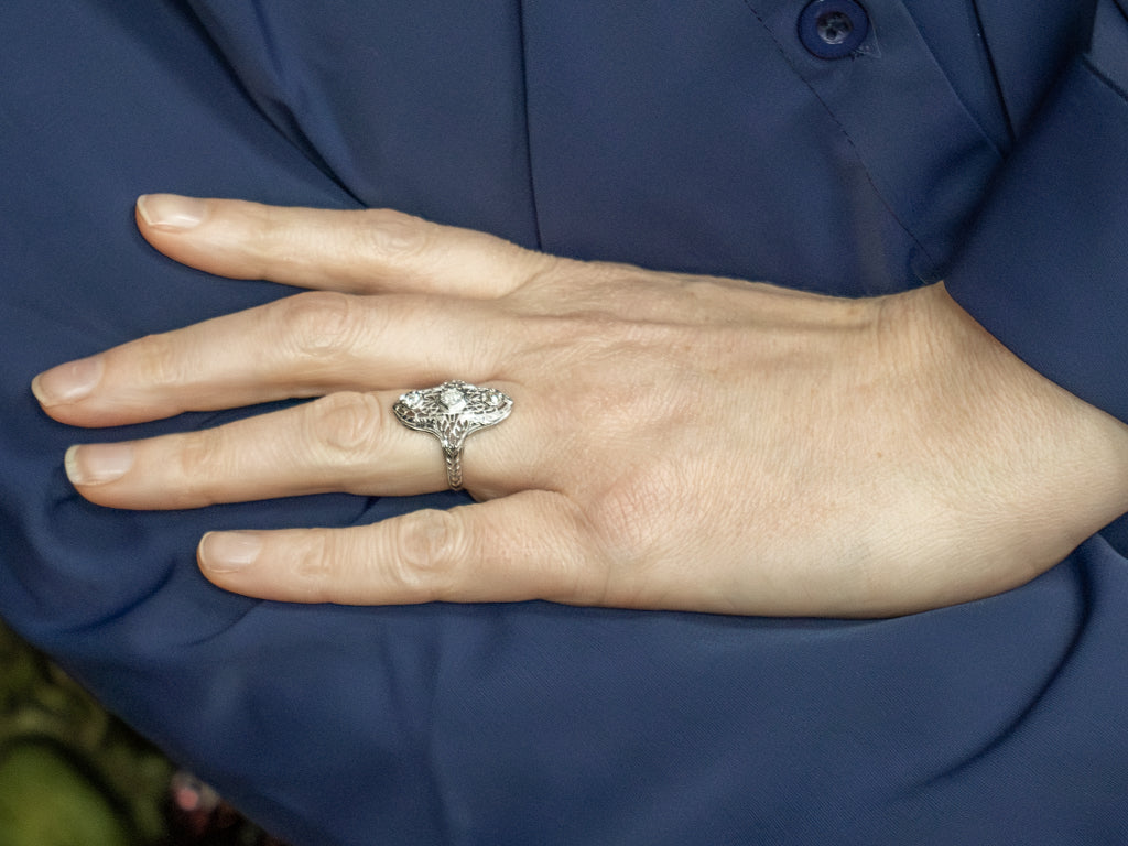European and Old Mine Cut Diamond 1920s Filigree Dinner Ring
