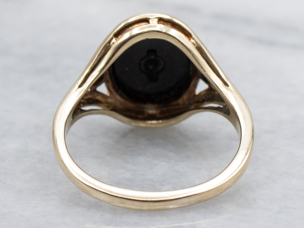 Mid-Century Black Onyx and Diamond Ladies Ring