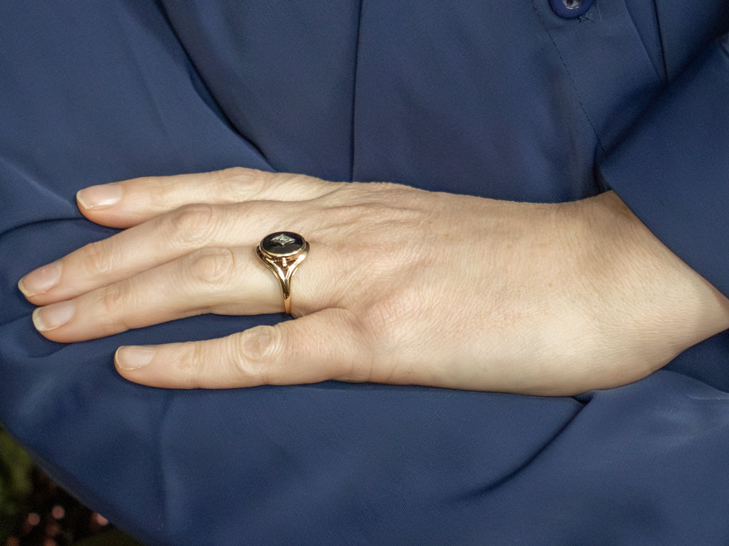 Mid-Century Black Onyx and Diamond Ladies Ring