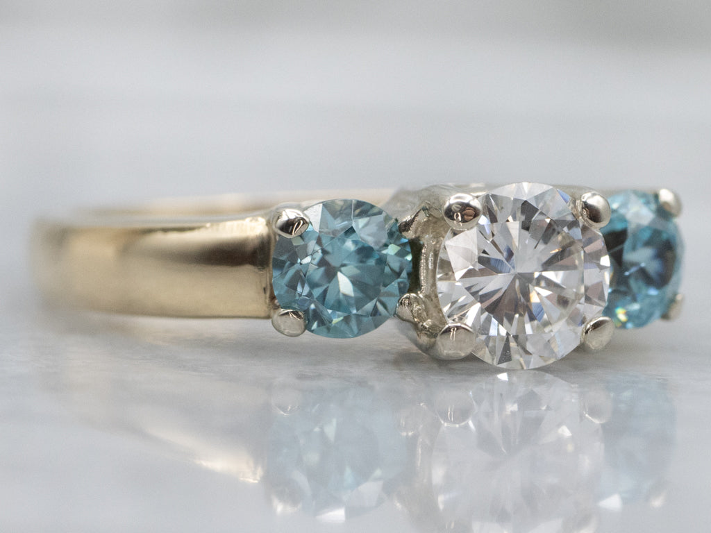Three-Stone Brilliant Diamond and Zircon Engagement Ring