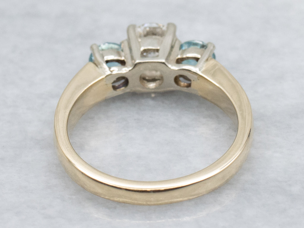 Three-Stone Brilliant Diamond and Zircon Engagement Ring