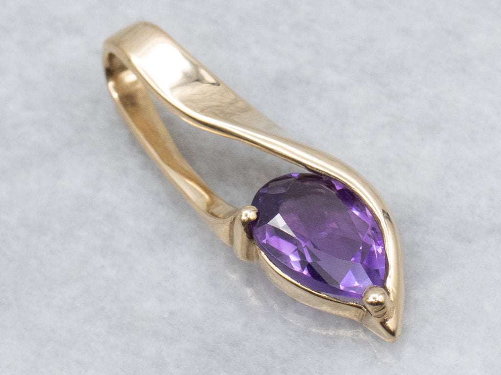 Modernist Gold Amethyst Drop Pendant