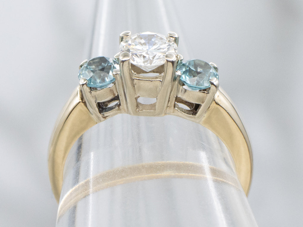 Three-Stone Brilliant Diamond and Zircon Engagement Ring
