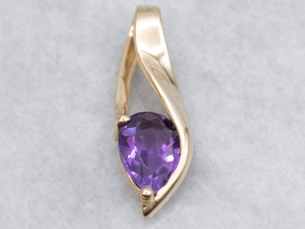 Modernist Gold Amethyst Drop Pendant