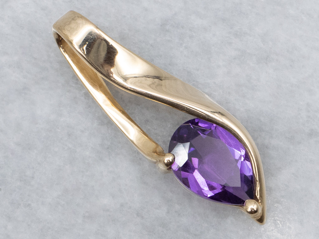 Modernist Gold Amethyst Drop Pendant