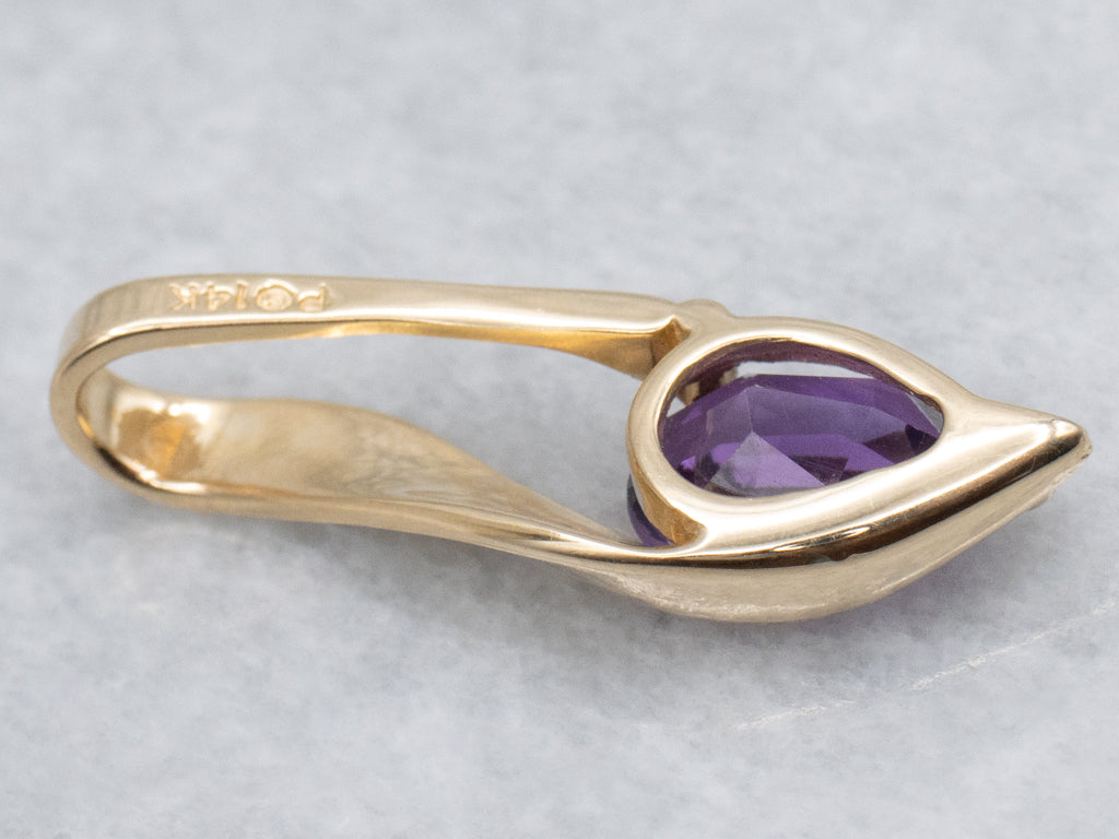 Modernist Gold Amethyst Drop Pendant