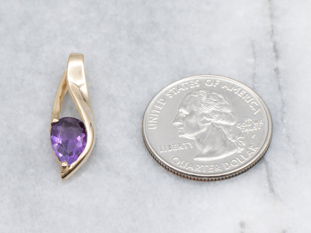 Modernist Gold Amethyst Drop Pendant