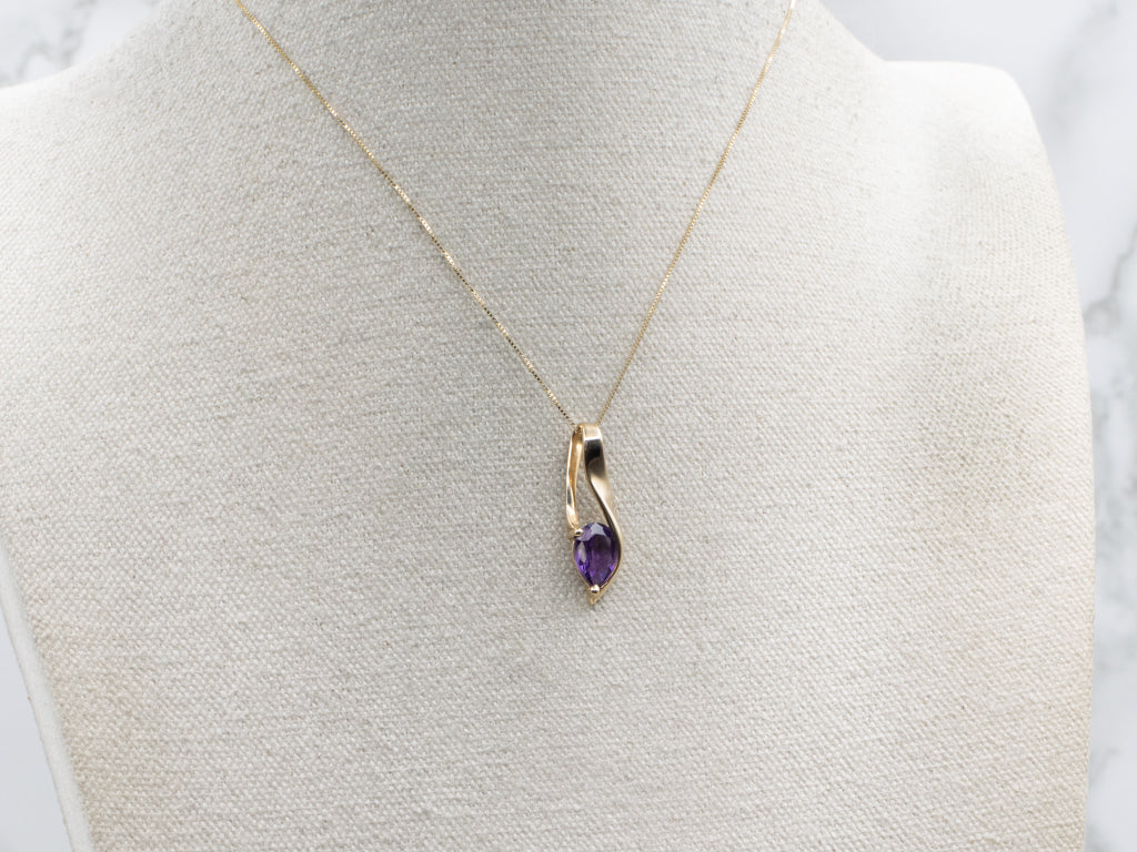 Modernist Gold Amethyst Drop Pendant