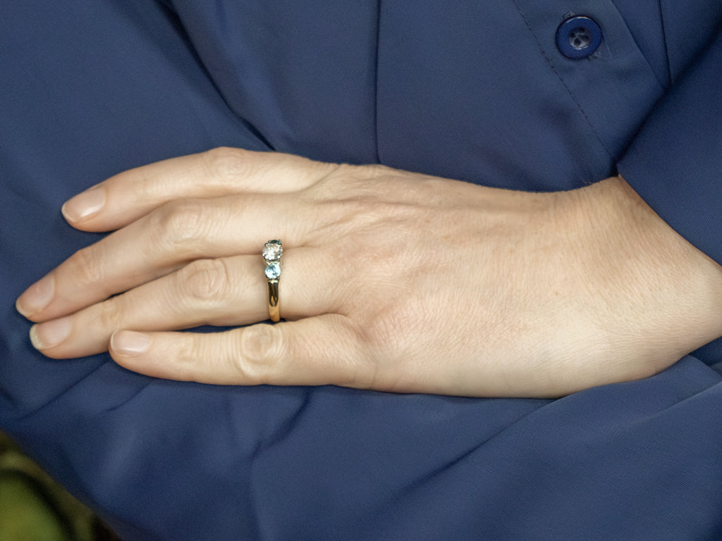 Three-Stone Brilliant Diamond and Zircon Engagement Ring