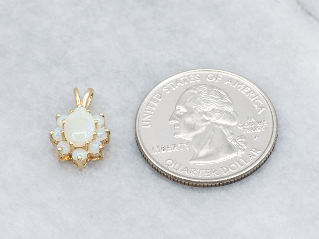 Yellow Gold Opal Halo Pendant