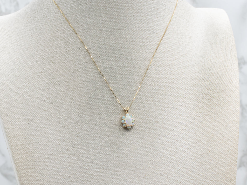 Yellow Gold Opal Halo Pendant