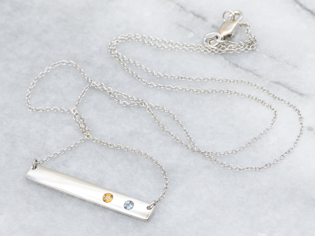 Citrine and Synthetic Alexandrite Gemstone Bar Pendant Necklace