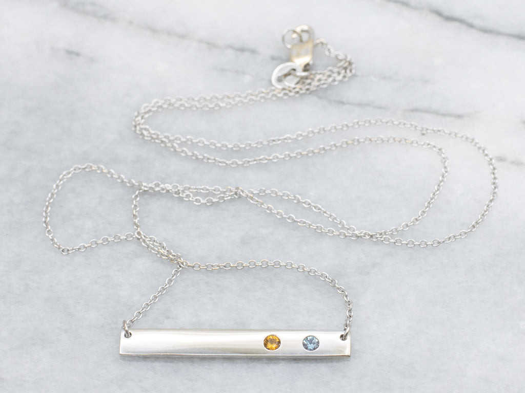 Citrine and Synthetic Alexandrite Gemstone Bar Pendant Necklace