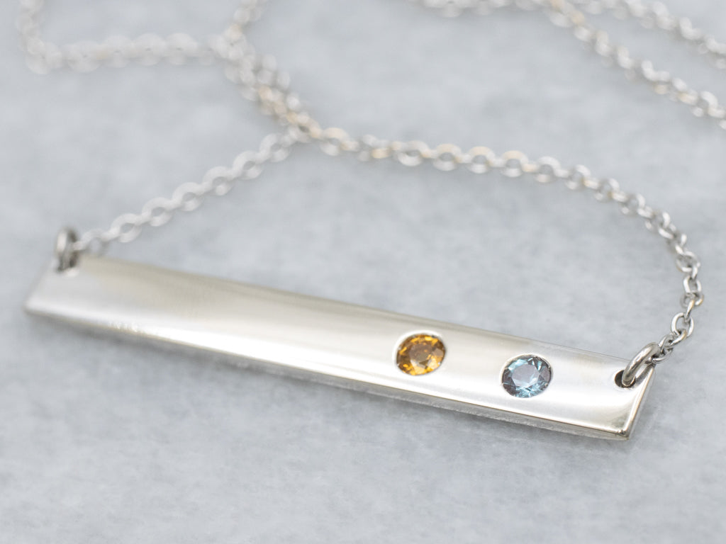 Citrine and Synthetic Alexandrite Gemstone Bar Pendant Necklace
