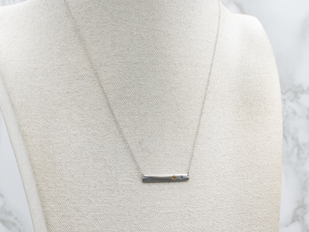 Citrine and Synthetic Alexandrite Gemstone Bar Pendant Necklace