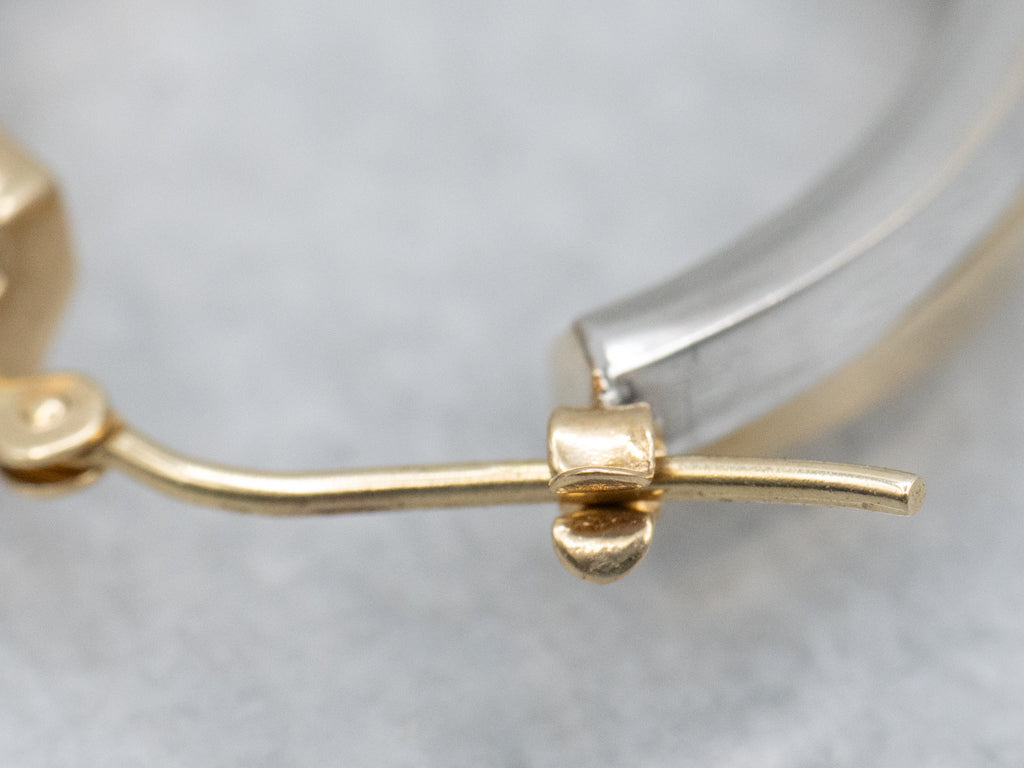 Squared Yellow and White Gold Double Hoop Earrings