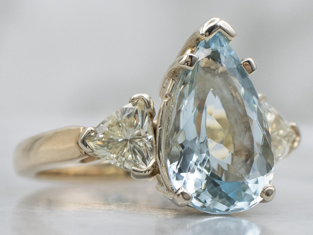 Pear-Cut Aquamarine and Trillion-Cut Diamond Statement Ring