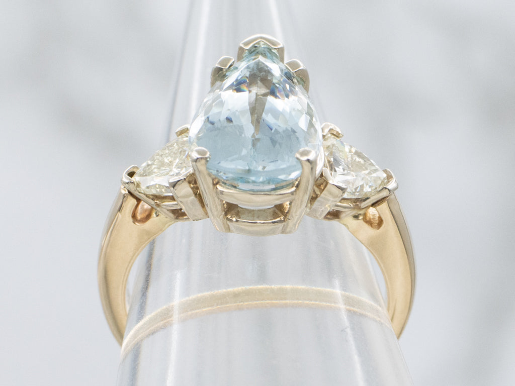 Pear-Cut Aquamarine and Trillion-Cut Diamond Statement Ring