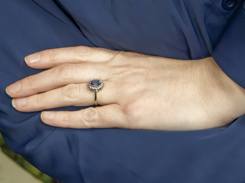 White Gold Tanzanite and Diamond Halo Ring