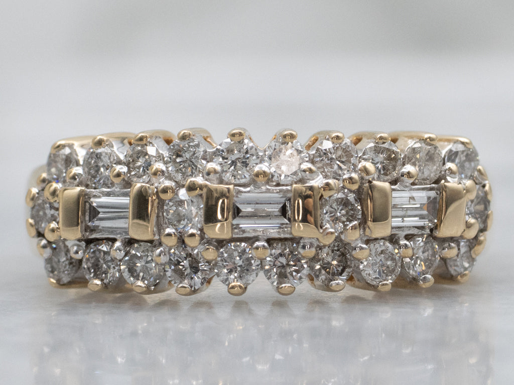Mix-Cut Triple Row Diamond Statement Band