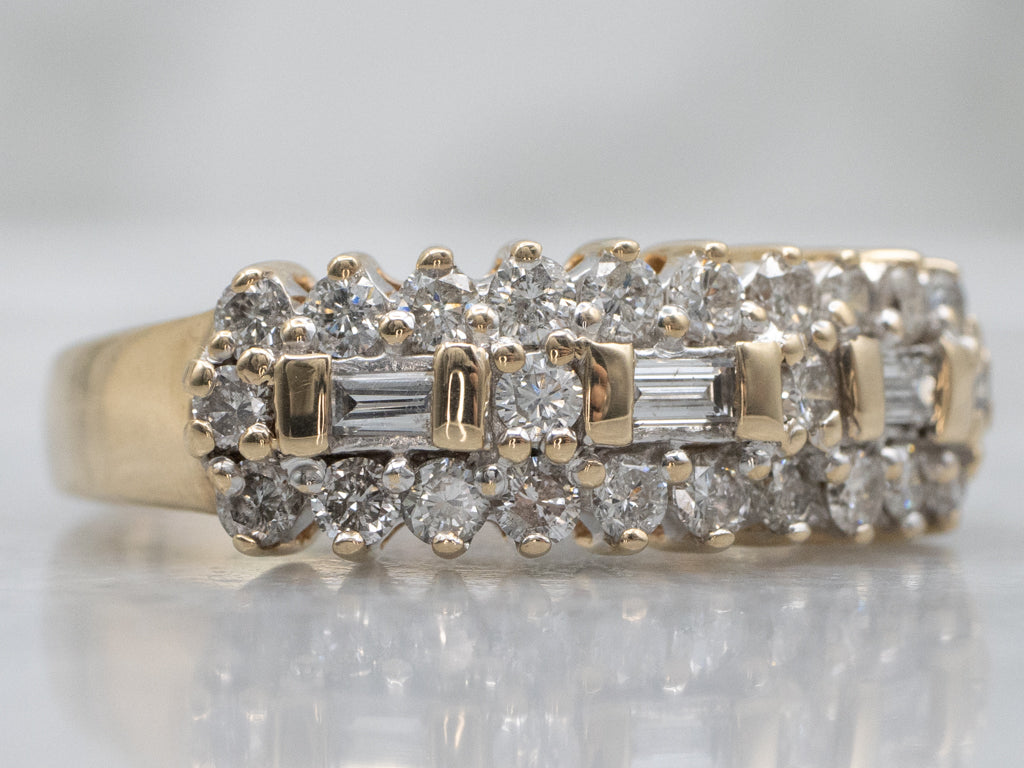 Mix-Cut Triple Row Diamond Statement Band