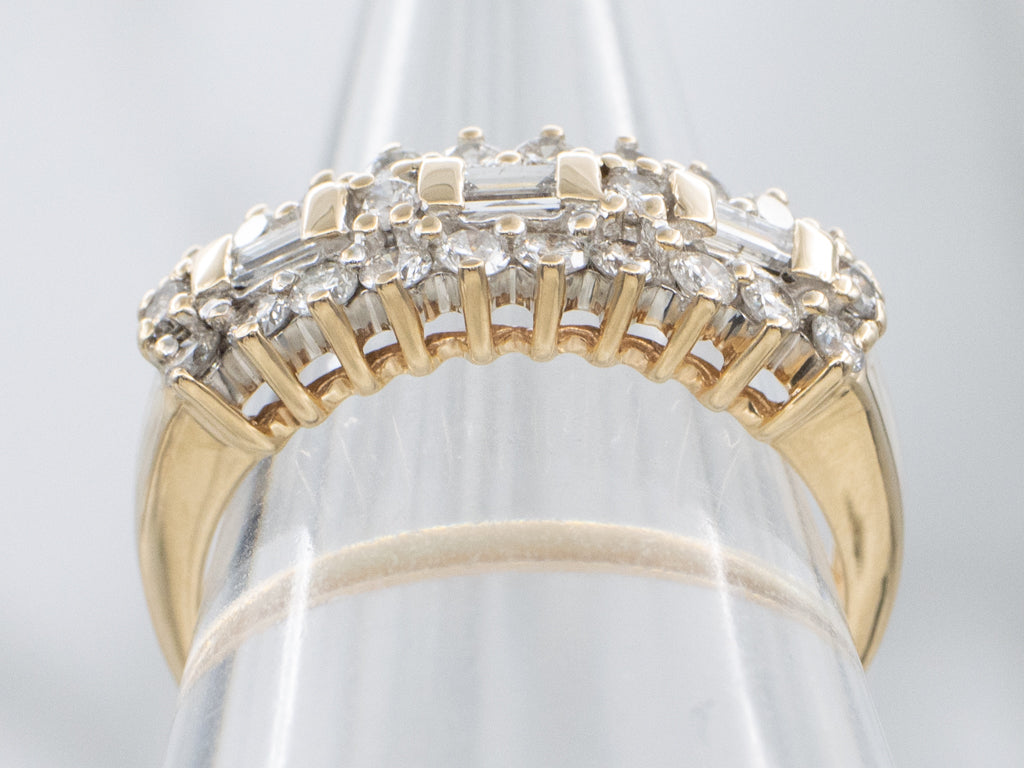 Mix-Cut Triple Row Diamond Statement Band