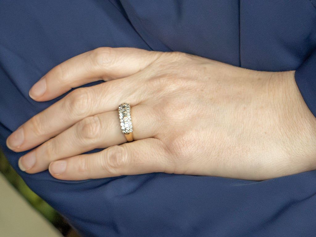 Mix-Cut Triple Row Diamond Statement Band