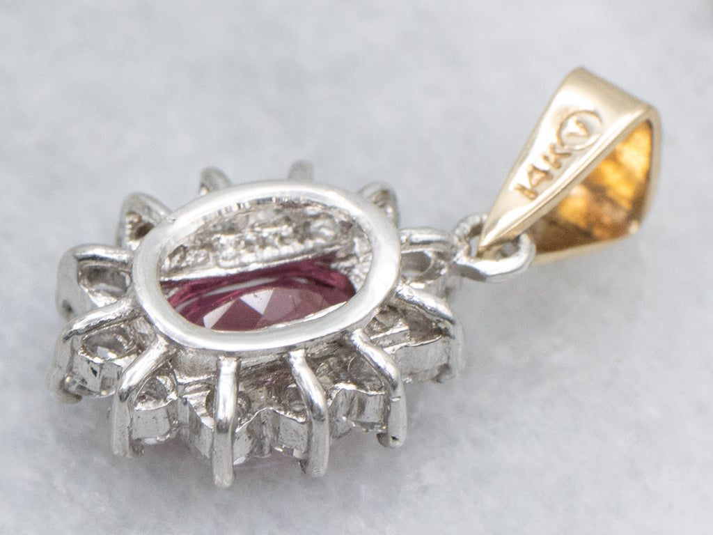 Strawberry Pink Tourmaline and Diamond Halo Pendant