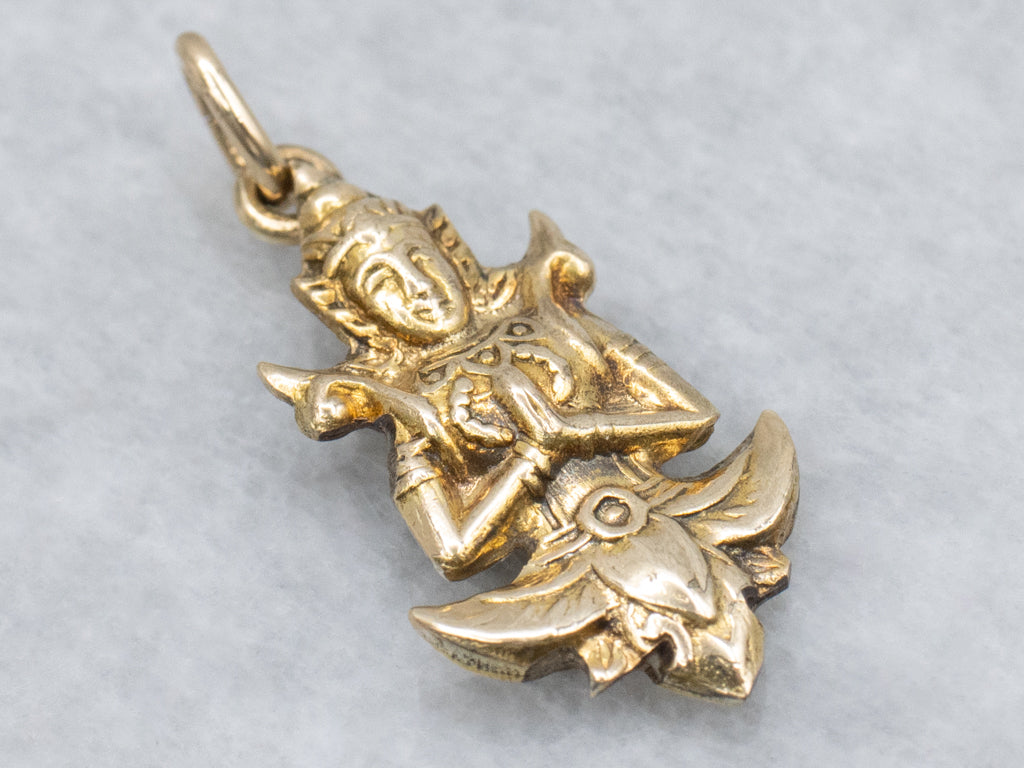 Vintage Gold Thai Buddhist Thephanom Guarding Charm