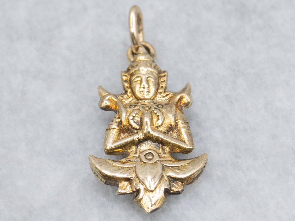 Vintage Gold Thai Buddhist Thephanom Guarding Charm