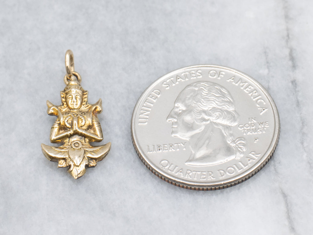 Vintage Gold Thai Buddhist Thephanom Guarding Charm
