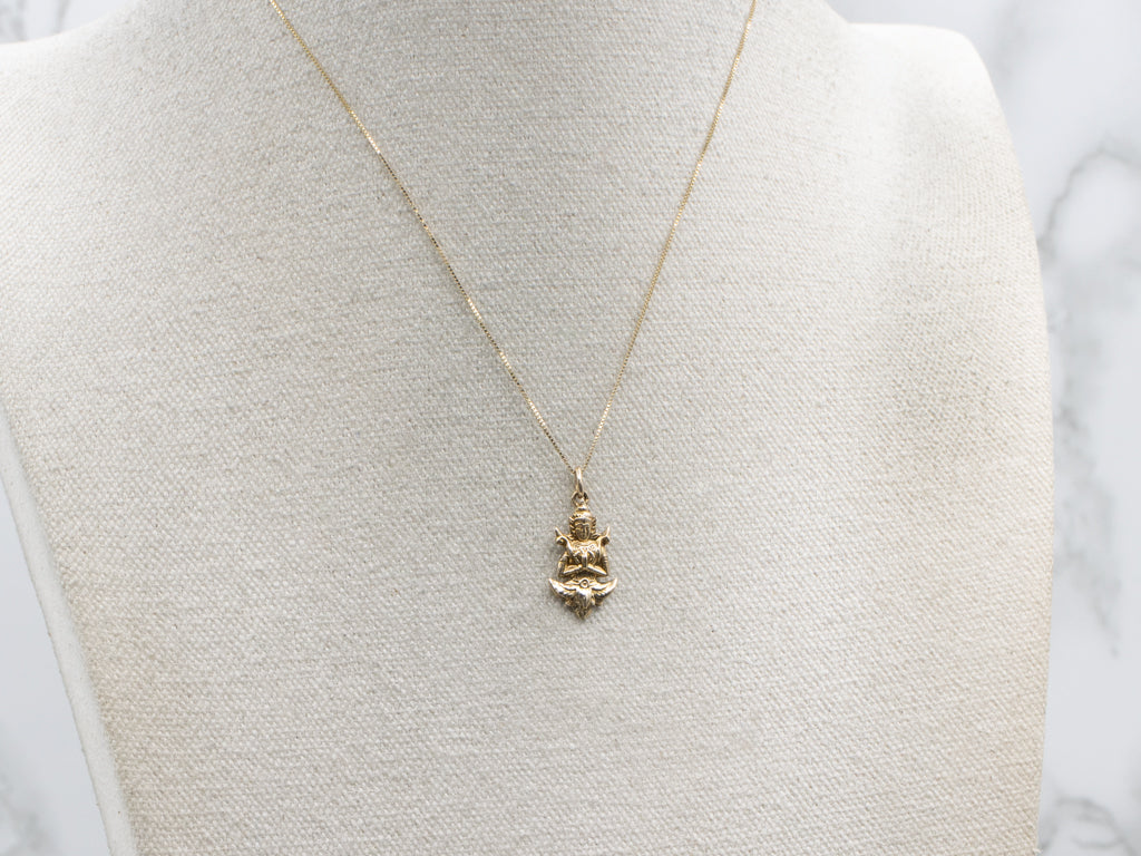 Vintage Gold Thai Buddhist Thephanom Guarding Charm