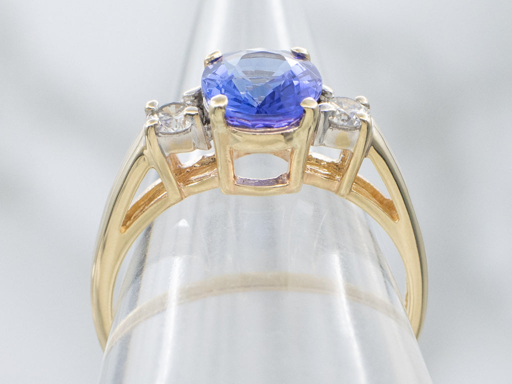 Tanzanite and Diamond Three-Stone Ring