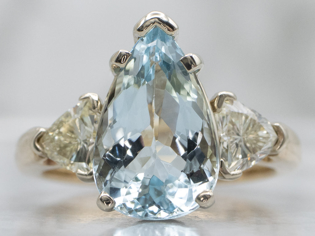 Pear-Cut Aquamarine and Trillion-Cut Diamond Statement Ring
