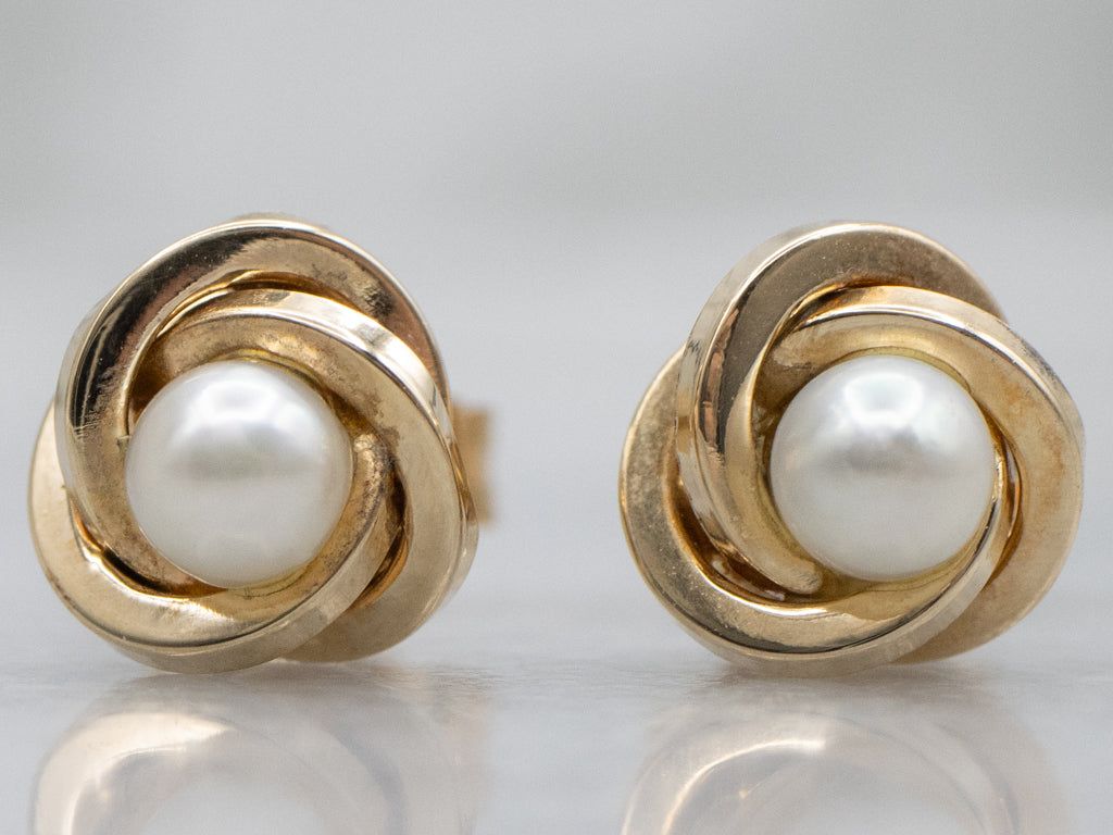 Saltwater Pearl Nautical Gold Knot Stud Earrings