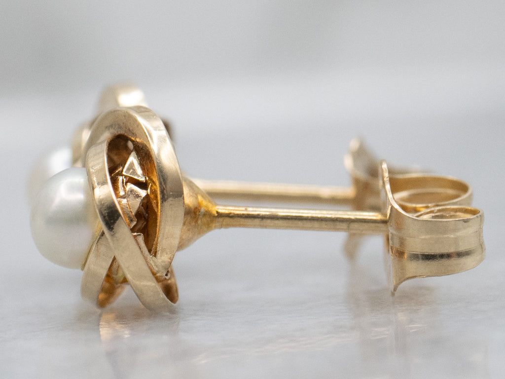 Saltwater Pearl Nautical Gold Knot Stud Earrings