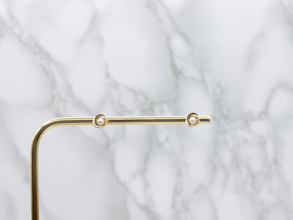 Saltwater Pearl Nautical Gold Knot Stud Earrings