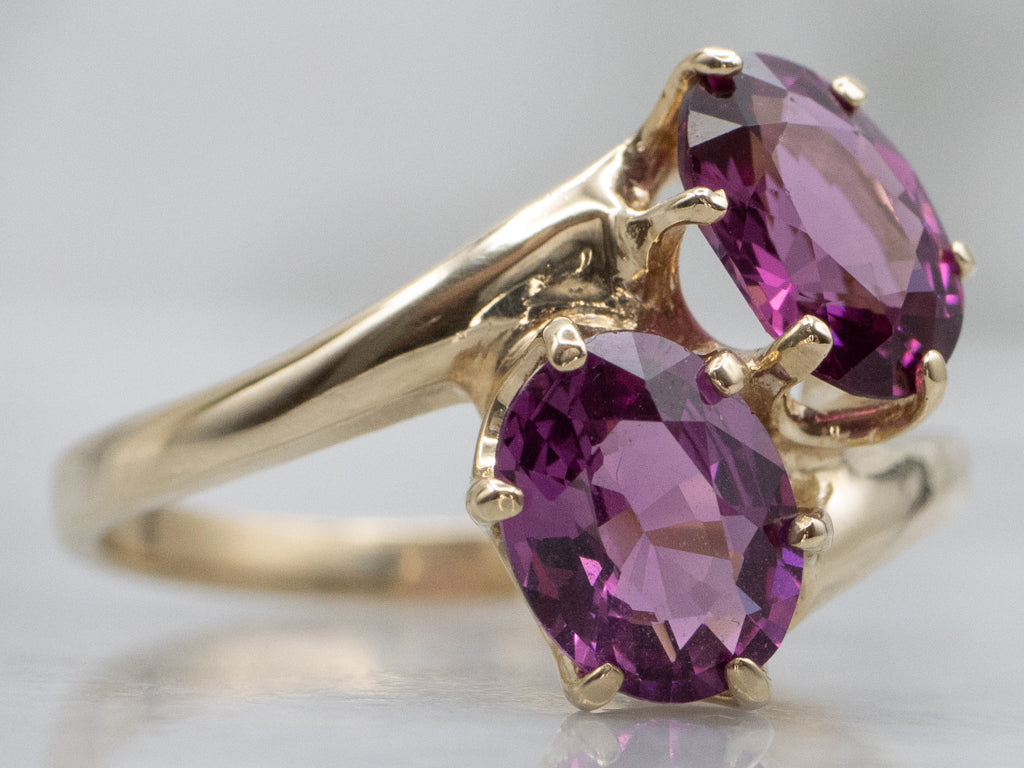 Double Rhodolite Garnet and Gold Bypass Ring