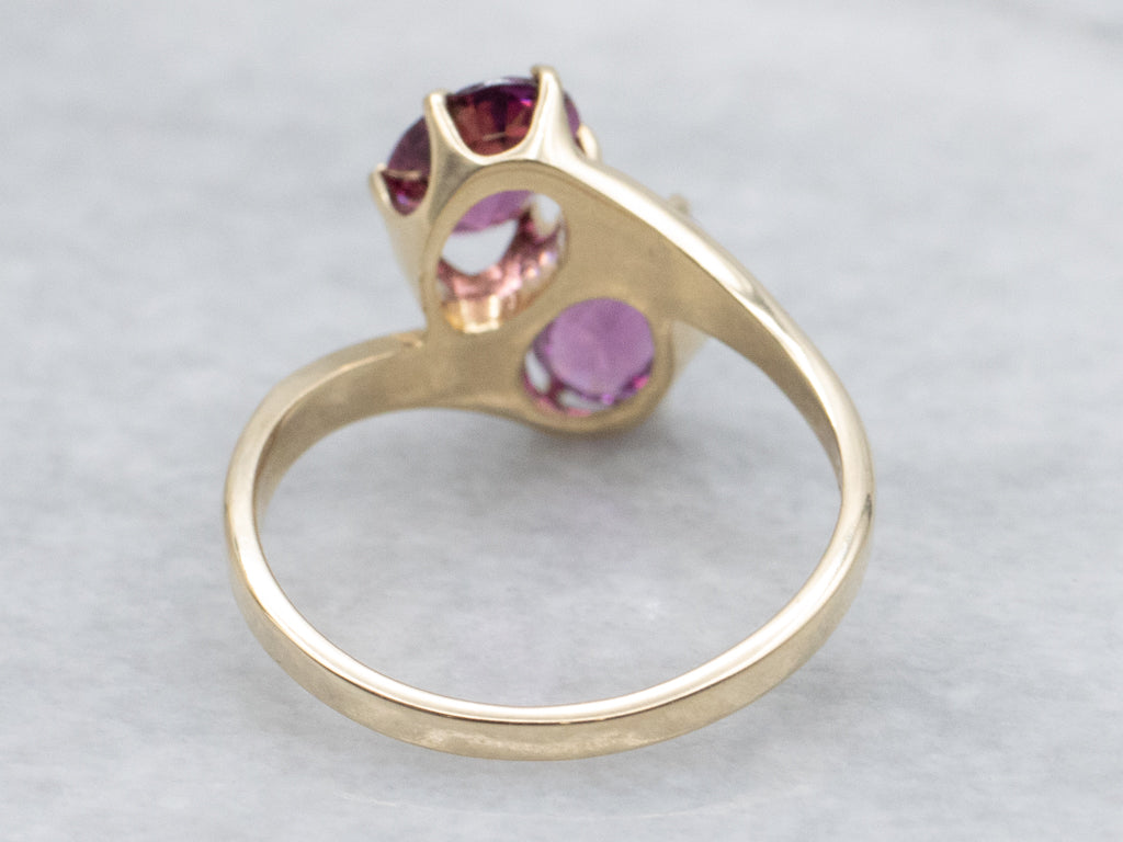 Double Rhodolite Garnet and Gold Bypass Ring