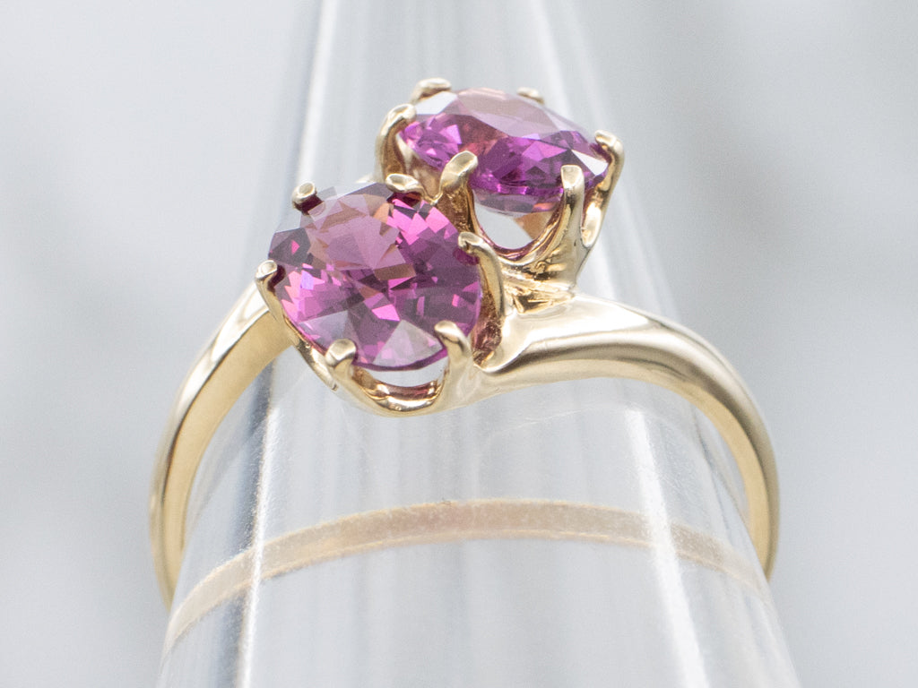 Double Rhodolite Garnet and Gold Bypass Ring
