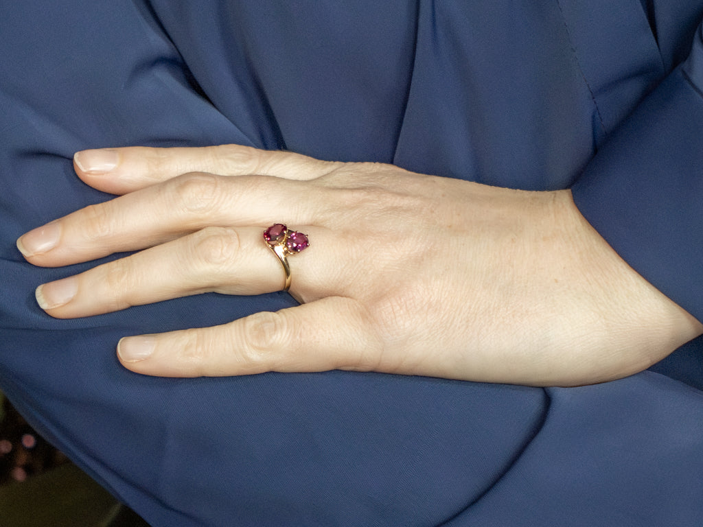 Double Rhodolite Garnet and Gold Bypass Ring