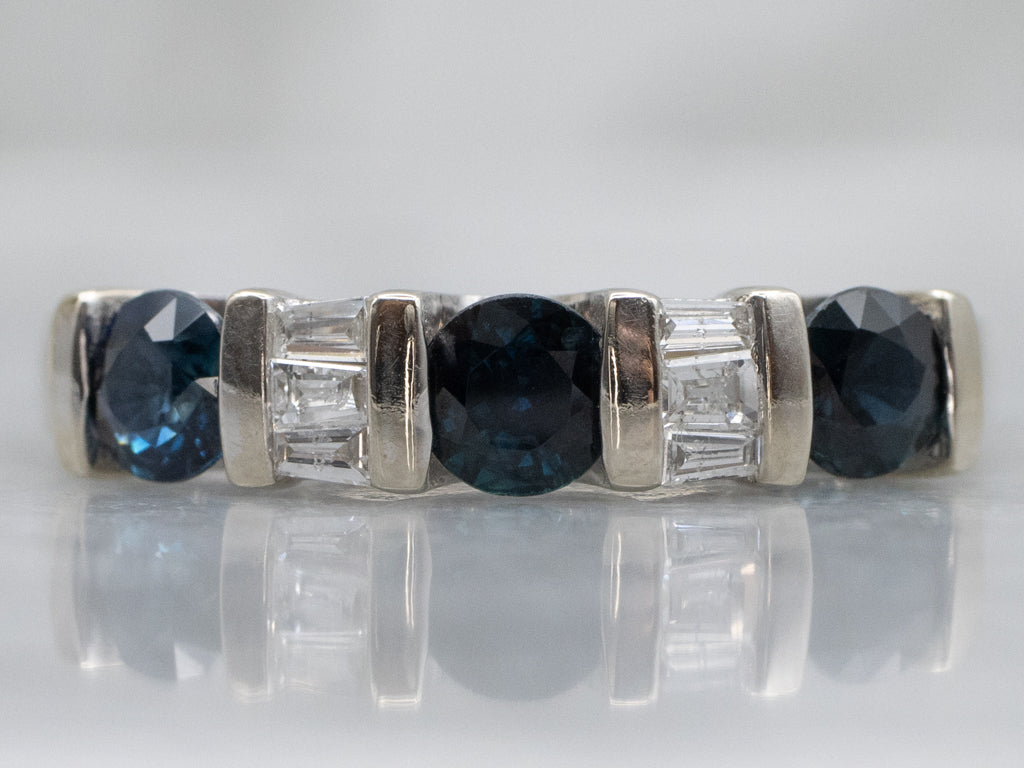 Bar-Set Alternating Sapphire and Diamond White Gold Band